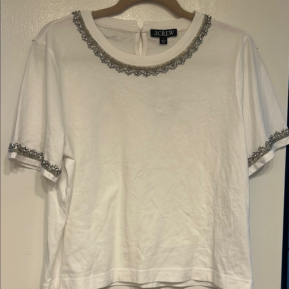 J. Crew White Embellished Women's Top